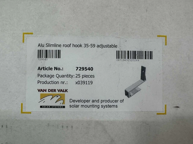Van de valk - alu slim line - 50 x dakhaken van de valk (verstelbaar) - afbeelding 2 van  2