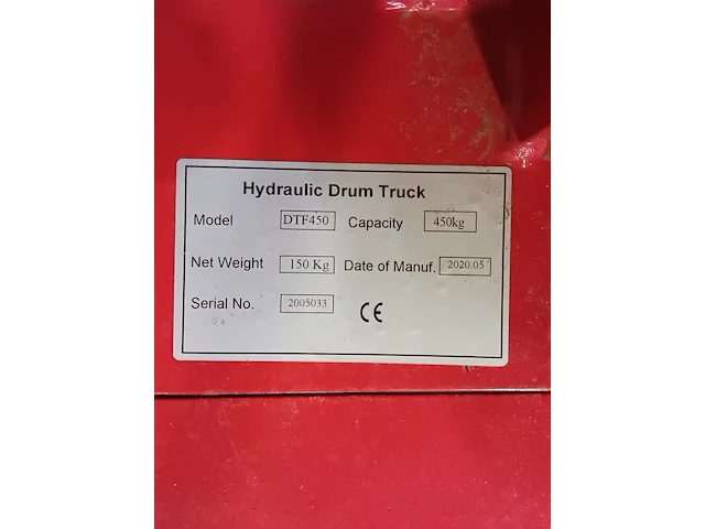 Vatenlifter/vatenheffer/vatenkantelaar hydraulic drum truck, dtf450, rood, 2020 - afbeelding 3 van  14