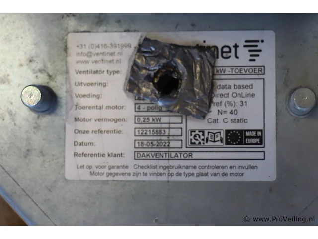 Ventinet dakventilator type vn-roof ah 454 m - 0,25kw - toevoer - afbeelding 4 van  7