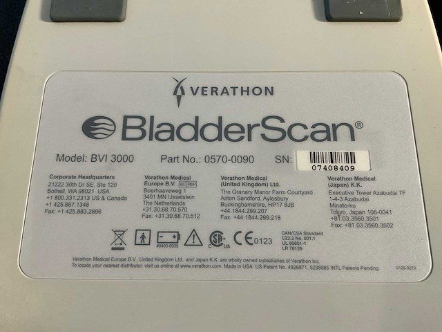 Verathon medical europe bvi 3000 bladderscanner + probes (3x) - afbeelding 8 van  10