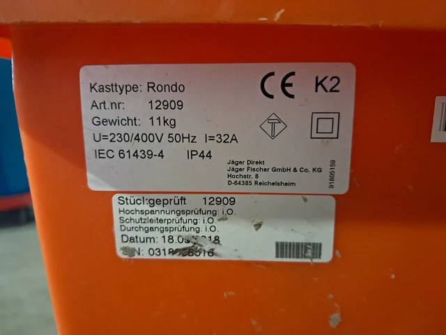 Verdeelkast 32a (32-2/400v, 16-6/230v ) jäger direkt, rondo 32a ra, bouwjaar 2018 - afbeelding 6 van  6