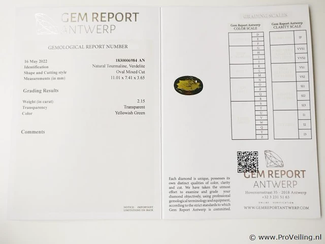 Verdelite 2.15ct gra certified - afbeelding 4 van  4