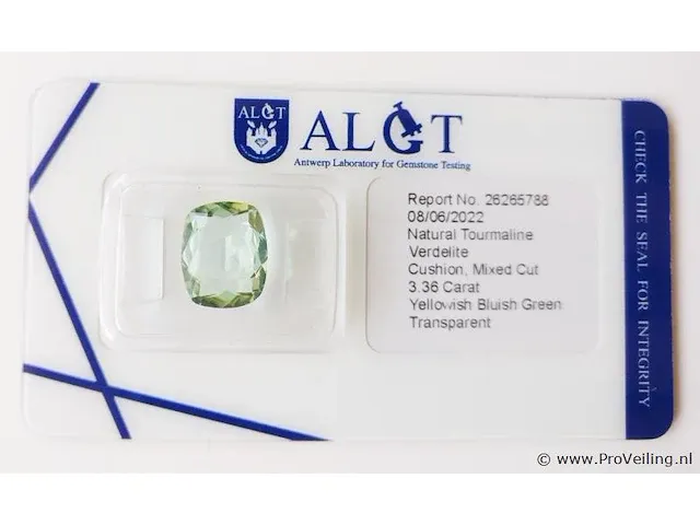 Verdelite 3.36ct algt certified - afbeelding 5 van  8