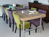 Vergadertafel met tien gestoffeerde houten stoelen. met metalen onderstel en houten blad 300 x 98 x 76 cm. - afbeelding 1 van  3