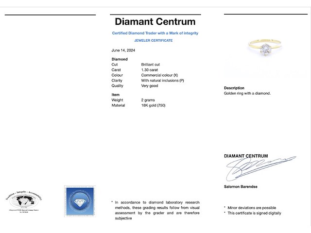 Verlovingsring met een diamant van 1.30 carat in 18 carats goud - afbeelding 3 van  7