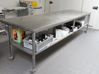 Verrijdbare rvs werktafel met onderplateau en 2 laden. afmeting 378 x 107 x 100 cm. - afbeelding 4 van  4