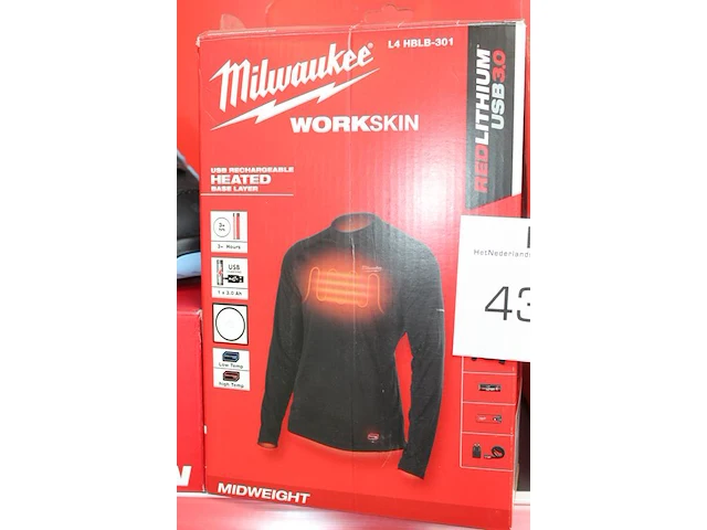 Verwarmbaar shirt milwaukee l4 hblb-301 maat xxl incl. accu en lader - afbeelding 2 van  2