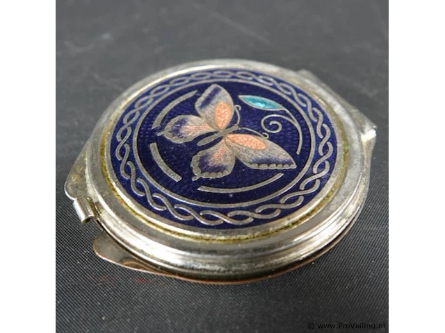 Verzilverde poederdoos met vlinder in cloisonne - afbeelding 4 van  4