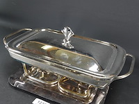 Verzilverde rechaud met hardglazen schaal - afbeelding 1 van  5