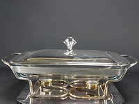 Verzilverde rechaud met hardglazen schaal - afbeelding 2 van  5