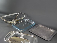 Verzilverde rechaud met hardglazen schaal - afbeelding 3 van  5