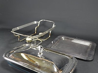 Verzilverde rechaud met hardglazen schaal - afbeelding 5 van  5