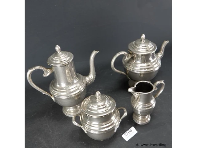 Verzilverde thee en koffiestel - afbeelding 3 van  5