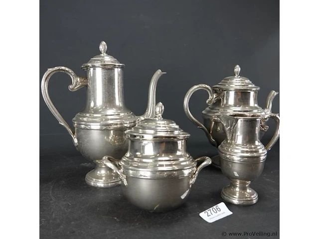 Verzilverde thee en koffiestel - afbeelding 4 van  5