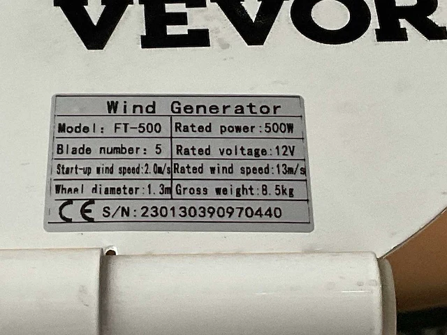 Vevor ft-500 wind generator - afbeelding 5 van  5