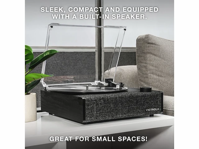 Victrola eastwood ii platenspeler zwarte afwerking draaitafel met luidsprekers bluetooth 5.1 en vinyl stream-technologie - afbeelding 2 van  4