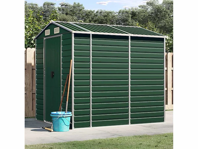Vidaxl metalen tuinschuur groen - 215x191x198 cm - afbeelding 2 van  9