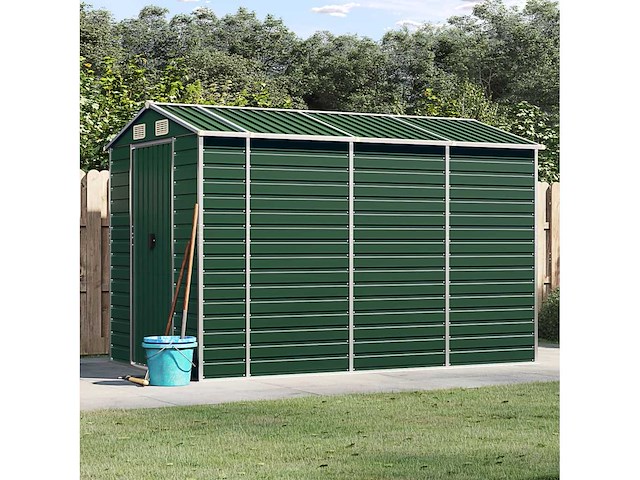 Vidaxl metalen tuinschuur groen - 300x191x198 cm - afbeelding 4 van  8