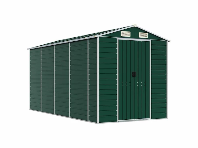 Vidaxl metalen tuinschuur groen - 385x191x198 cm - afbeelding 1 van  8