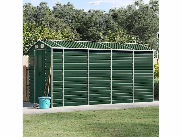 Vidaxl metalen tuinschuur groen - 385x191x198 cm - afbeelding 2 van  8