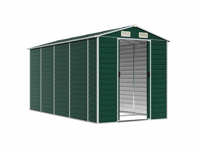 Vidaxl metalen tuinschuur groen - 385x191x198 cm - afbeelding 3 van  8