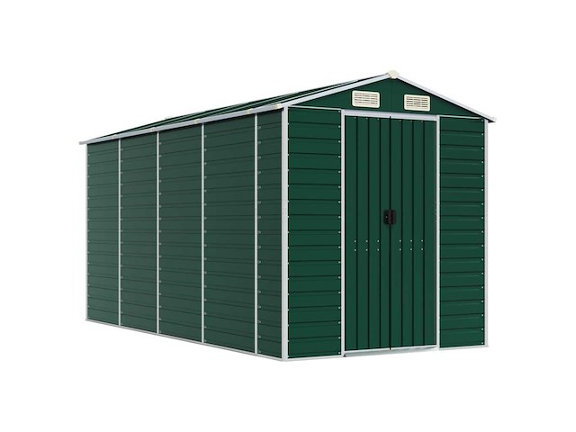 Vidaxl metalen tuinschuur groen - 385x191x198 cm - afbeelding 1 van  8