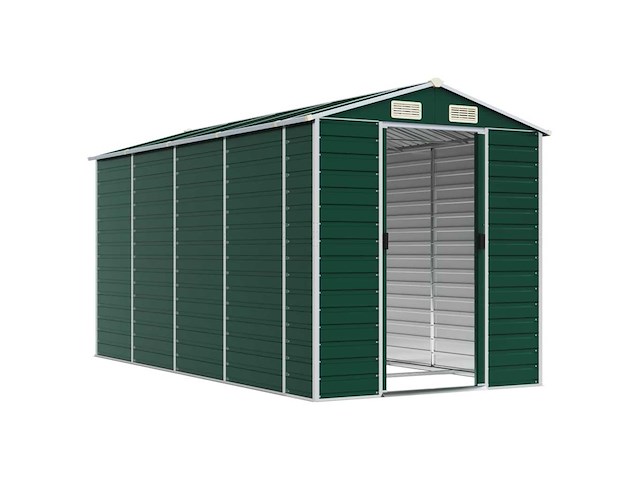 Vidaxl metalen tuinschuur groen - 385x191x198 cm - afbeelding 3 van  8