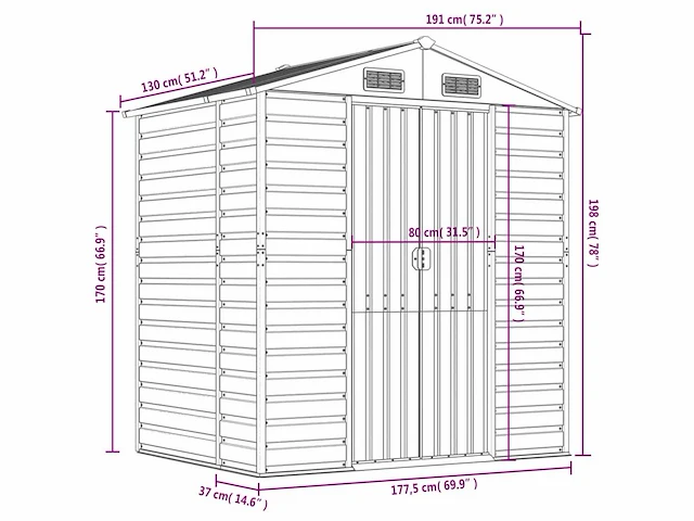 Vidaxl metalen tuinschuur hout - 130x191x198 cm - afbeelding 10 van  10
