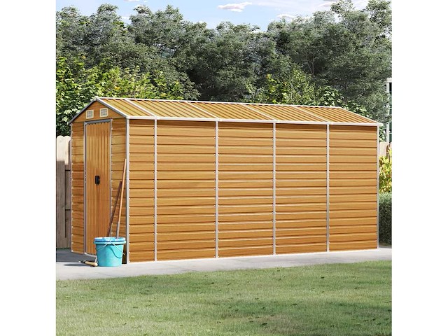 Vidaxl metalen tuinschuur hout - 385x191x198 cm - afbeelding 2 van  5