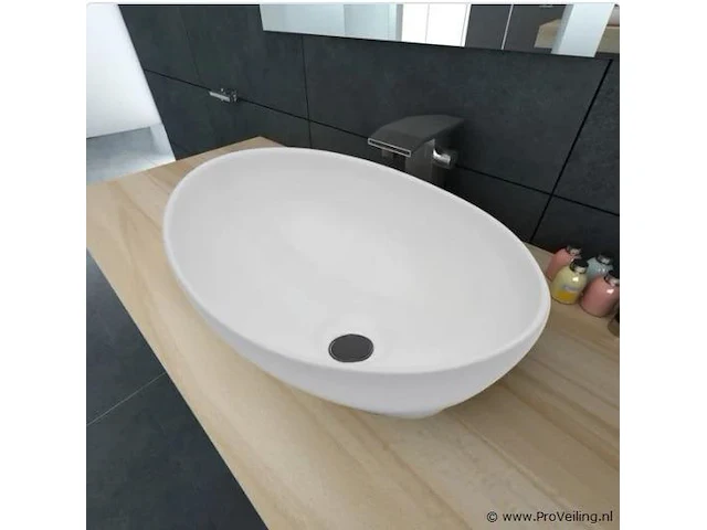 Vidaxl wastafel ovaal 40x33 cm keramiek wit - afbeelding 1 van  4