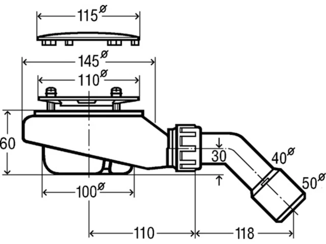 Viega tempoplex douchebakafvoer 60mm hoog compleet 115x40/50 voor douchebak met gat 90mm chroom - afbeelding 3 van  5