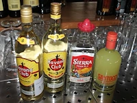 Vier flessen alcoholische dranken w.o. rum en tequila.