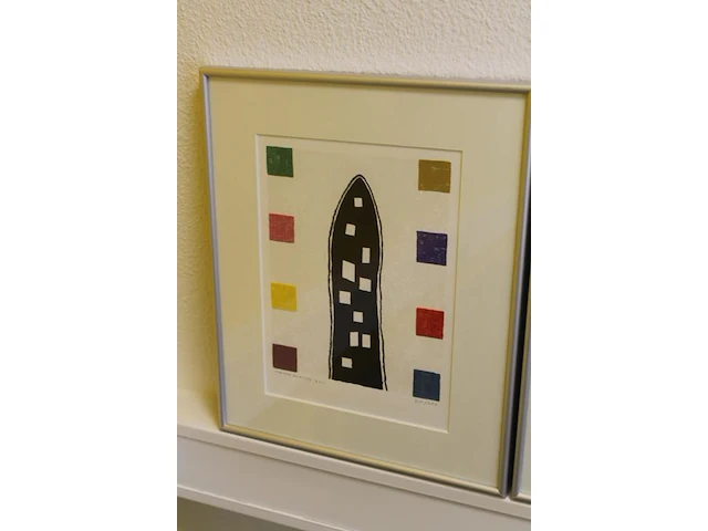 Vier gesigneerde litho's in lijst. afmeting 35 x 42 cm. - afbeelding 2 van  5