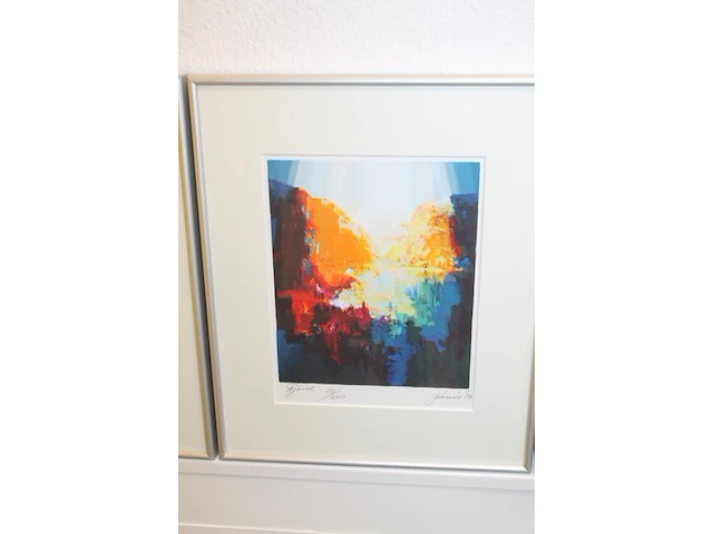 Vier gesigneerde litho's in lijst. afmeting 35 x 42 cm. - afbeelding 3 van  5