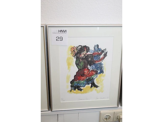 Vier gesigneerde litho's in lijst. afmeting 35 x 42 cm. - afbeelding 4 van  5