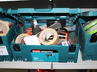 Vier kunststoffen kisten gevuld met gereedschappen, tape en schijven. - afbeelding 10 van  10