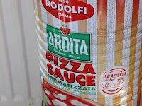 Vijf blikken pizzasaus rodolfi ardita. totaal 20 kg. tht 6-26. - afbeelding 3 van  3