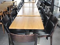 Vijf horecatafels met 22 houten stoelen. afmeting tafels 4 maal 120 x 70 x 75 cm en 1 maal 70 x 70 x 75 cm onderdeel van combinatiekavel combinatie van kavels g001, g013, g014 en g015 zijnde 15 horecatafels in diverse afmetingen met 50 houten stoelen. - afbeelding 4 van  10