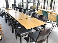 Vijf horecatafels met 22 houten stoelen. afmeting tafels 4 maal 120 x 70 x 75 cm en 1 maal 70 x 70 x 75 cm onderdeel van combinatiekavel combinatie van kavels g001, g013, g014 en g015 zijnde 15 horecatafels in diverse afmetingen met 50 houten stoelen. - afbeelding 7 van  10