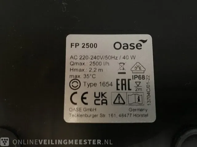 Vijverpomp fp2500 oase, 2500 l/h - afbeelding 3 van  3