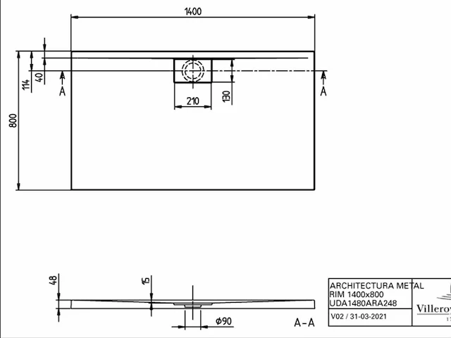Villeroy & boch architectura metalrim douchebak - afbeelding 5 van  5