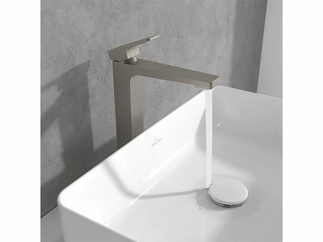 Villeroy & boch architectura vierkante waterkraan badkamer met push-open-afvoergarnituur geborsteld nikkel - afbeelding 3 van  4