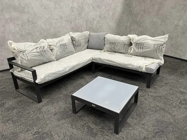Vinci caldela - outdoor loungehoek antraciet aluminium - kussens grijs - afbeelding 1 van  24