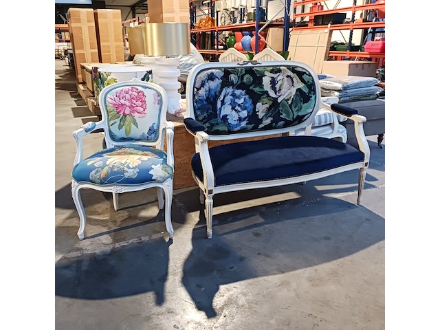 Vintage 2-zits bank en stoel, by louise - afbeelding 1 van  13