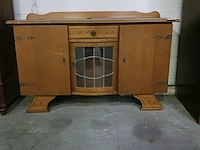 Vintage dressoir met 2 deuren, lade en een glasdeur in lood - afbeelding 1 van  17