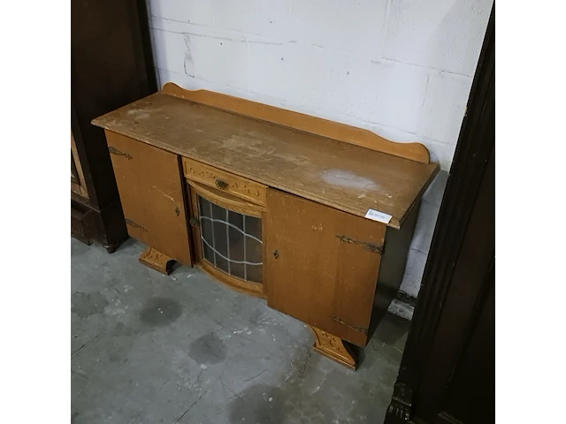 Vintage dressoir met 2 deuren, lade en een glasdeur in lood - afbeelding 10 van  17