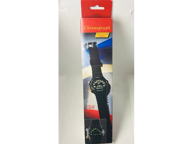 Vintage duitse lcd chronograaf horloge - nos gesealed - afbeelding 1 van  4