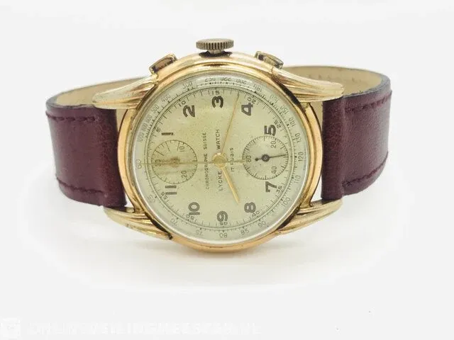 Vintage horloge - lycke watch chronograph suisse - mechanisch - afbeelding 2 van  6