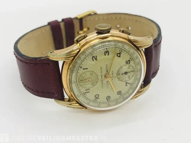 Vintage horloge - lycke watch chronograph suisse - mechanisch - afbeelding 3 van  6