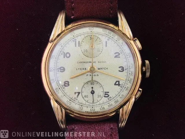 Vintage horloge - lycke watch chronograph suisse - mechanisch - afbeelding 5 van  6